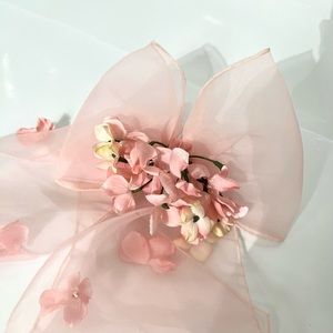 Chiffon Bow Appliqué Embellished with Faux Flowers